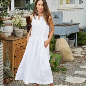 Frank & Eileen Daphne Sleeveless Dress In White Washed Linen Maxi Size XS